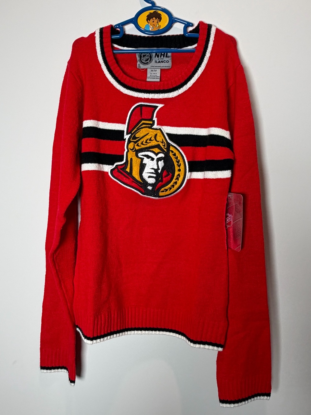 NHL Ottawa Senators Red Knit Sweater with Black and White Stripes NWT Youth M